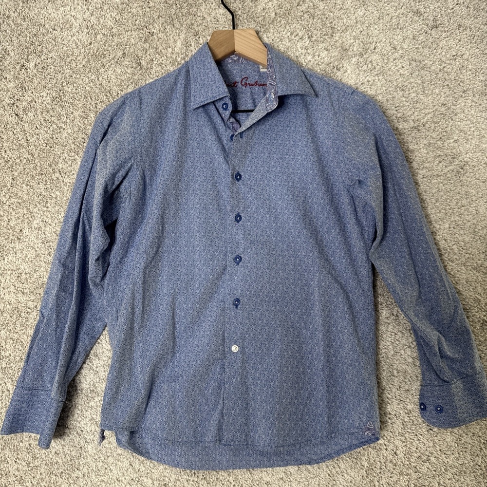 Robert Graham boys‎ blue Paisley knit button down dress shirt Long Sleeve Medium